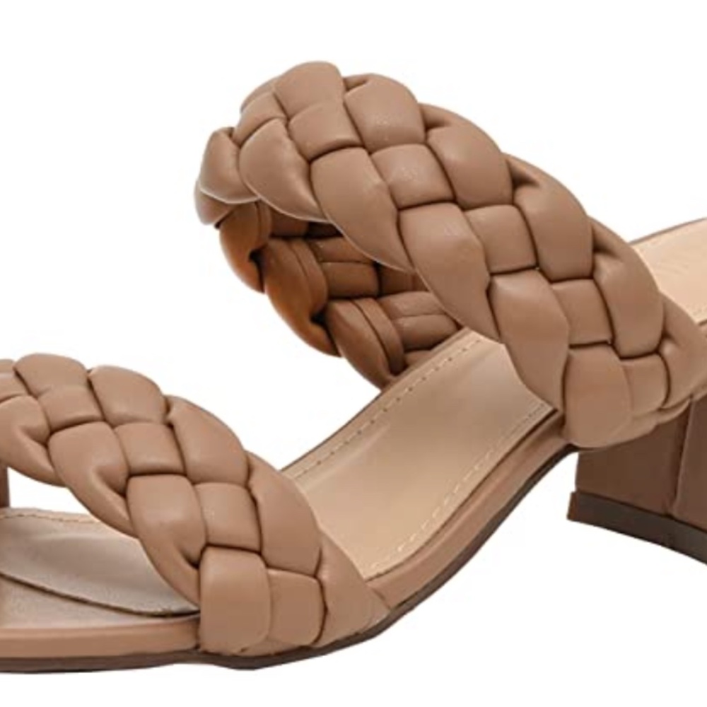 Tan/Nude Braided Heeled Sandals + Memory Foam